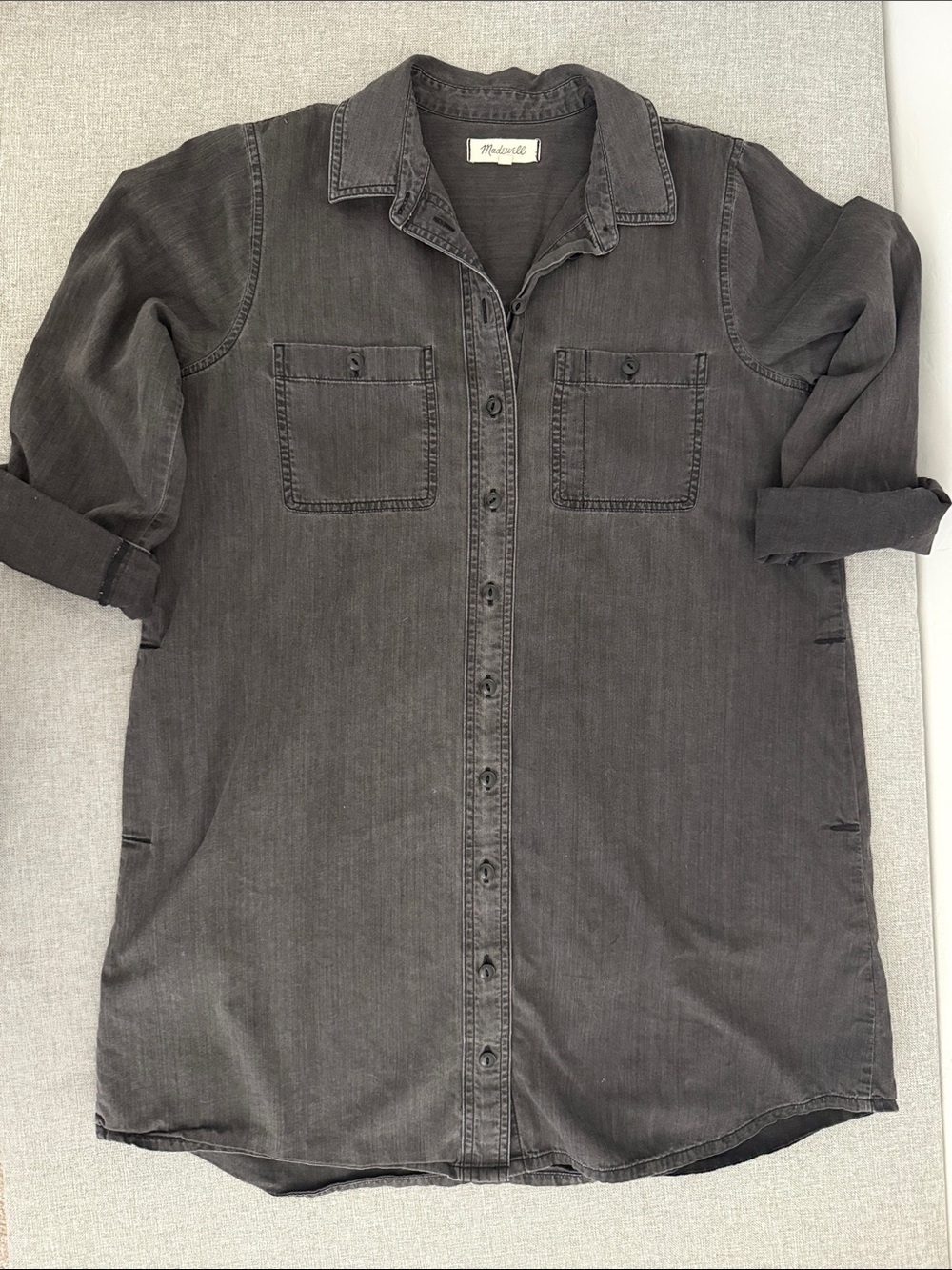 Madewell Charcoal Grey Button-Front Shirt Dress